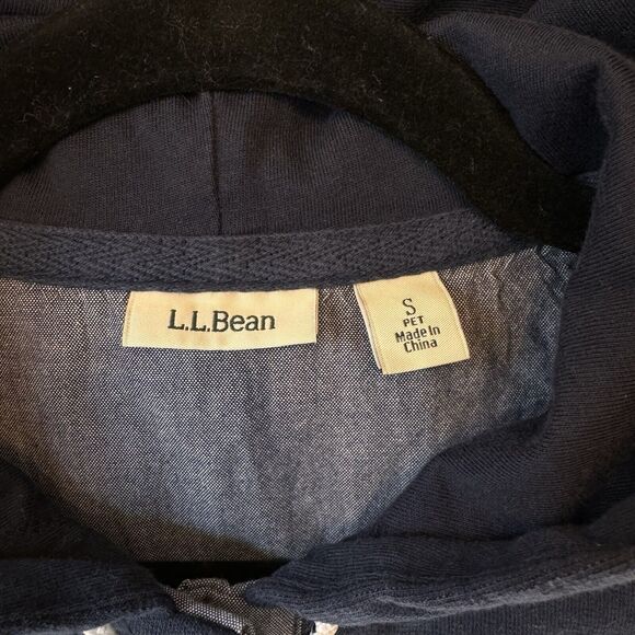 LL Bean Womens 1/4 Button Up Hoodie Pullover Size Small Pet 504299‎ Navy - Picture 5 of 12